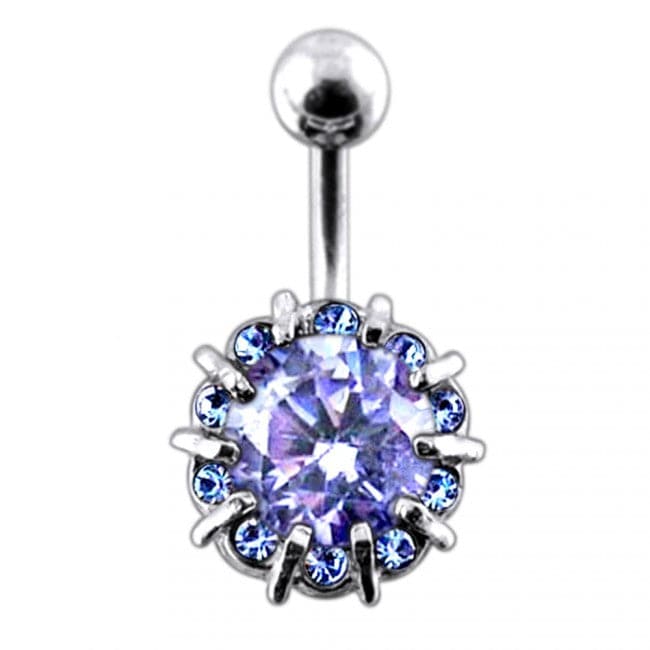 Fancy Single Stone Jeweled Non-Moving Titanium Curved Bar Belly Ring - Monster Piercing