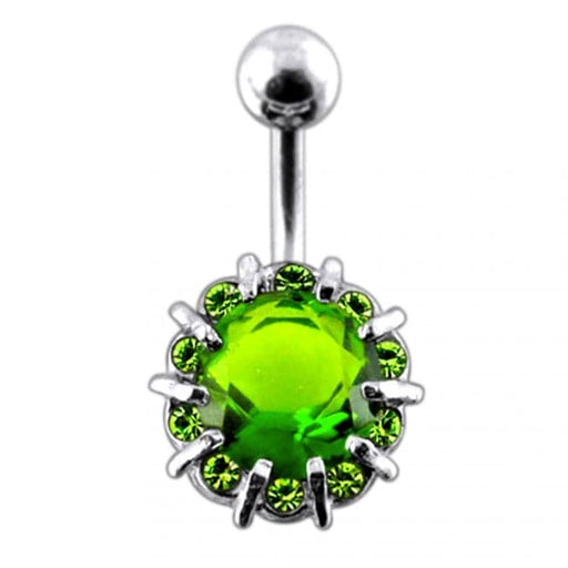 Fancy Single Stone Jeweled Non-Moving Titanium Curved Bar Belly Ring - Monster Piercing