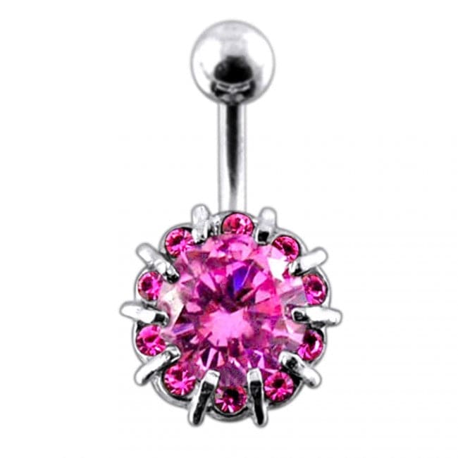 Fancy Single Stone Jeweled Non-Moving Titanium Curved Bar Belly Ring - Monster Piercing