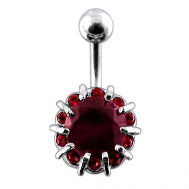 Fancy Single Stone Jeweled Non-Moving Titanium Curved Bar Belly Ring - Monster Piercing