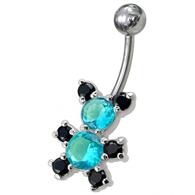 Fancy Mix Color Jeweled Non-Moving Teddy Bear SS Bar Belly Ring - Monster Piercing