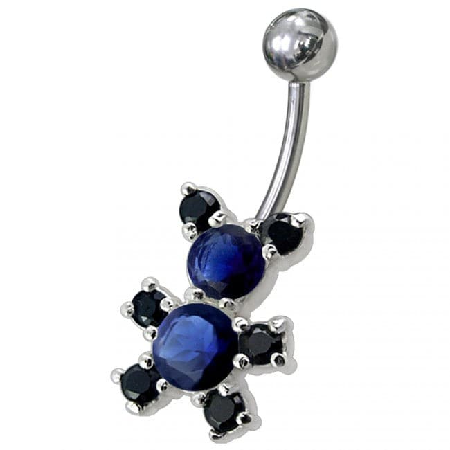 Fancy Mix Color Jeweled Non-Moving Teddy Bear SS Bar Belly Ring - Monster Piercing