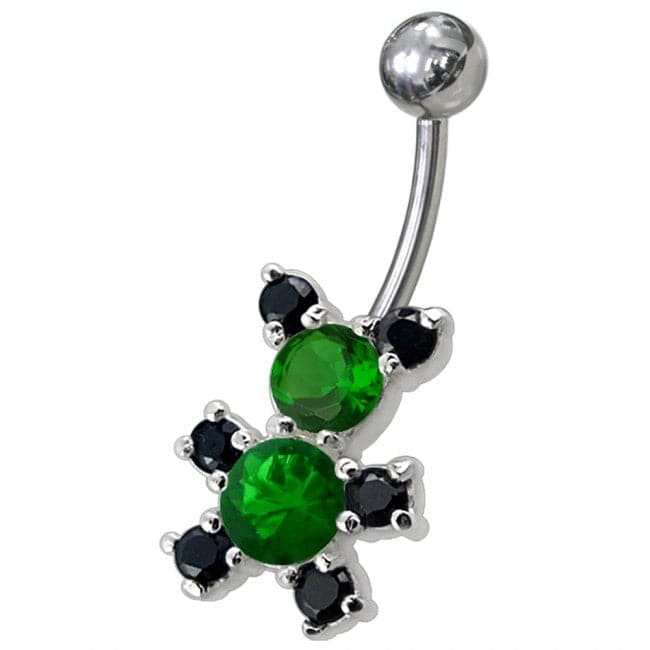 Fancy Mix Color Jeweled Non-Moving Teddy Bear SS Bar Belly Ring - Monster Piercing