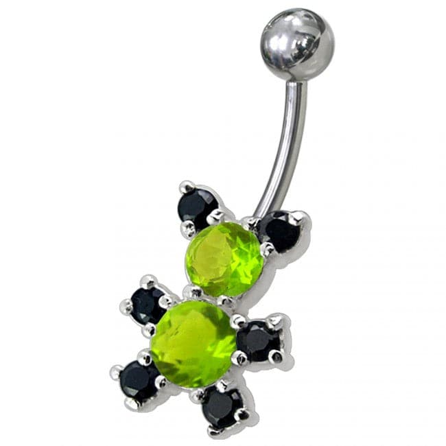 Fancy Mix Color Jeweled Non-Moving Teddy Bear SS Bar Belly Ring - Monster Piercing