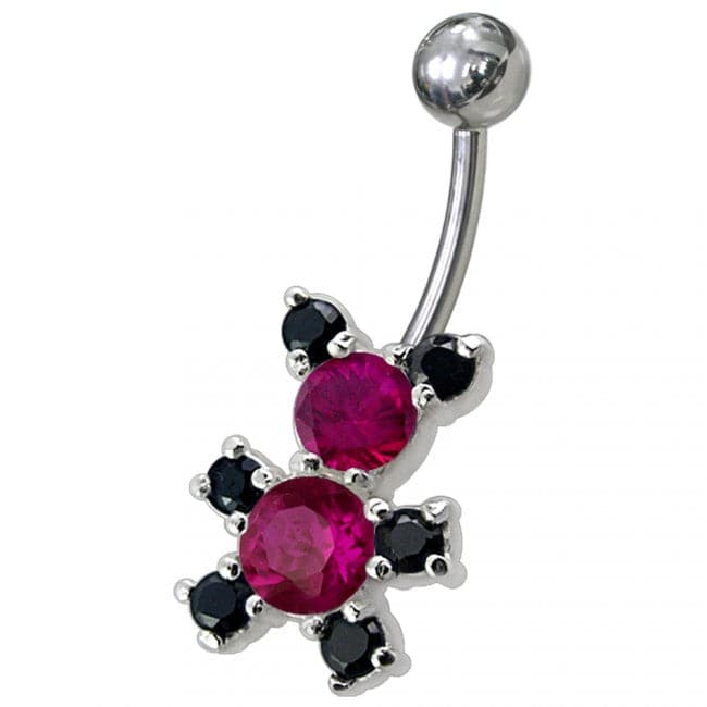 Fancy Mix Color Jeweled Non-Moving Teddy Bear SS Bar Belly Ring - Monster Piercing