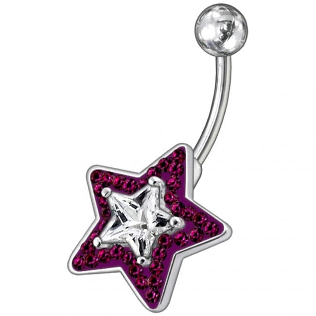 Multi Gems Fancy Star Non-Moving Curved Bar Navel Ring - Monster Piercing