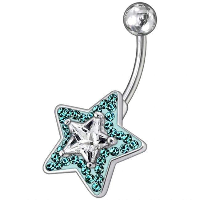 Multi Gems Fancy Star Non-Moving Curved Bar Navel Ring - Monster Piercing