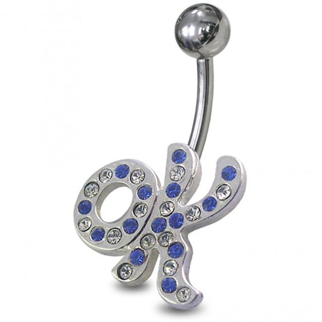 Fancy Jeweled Letters "OK" Non-Moving Belly Ring - Monster Piercing