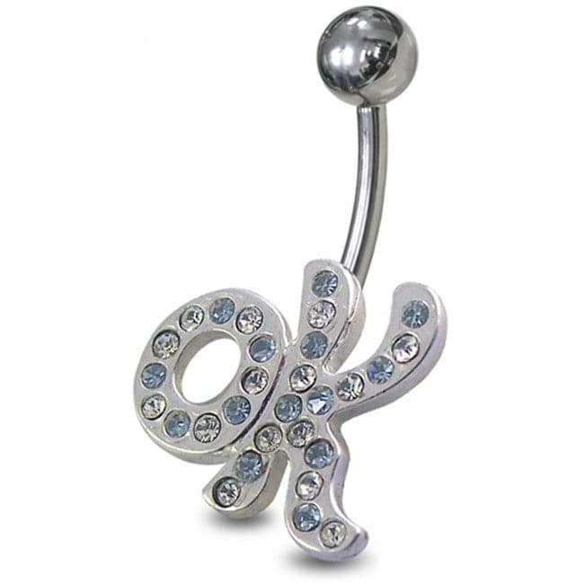 Fancy Jeweled Letters "OK" Non-Moving Belly Ring - Monster Piercing