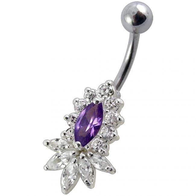 14 Gauge Fancy Jeweled Non-Moving Banana Bar Navel Belly Ring - Monster Piercing