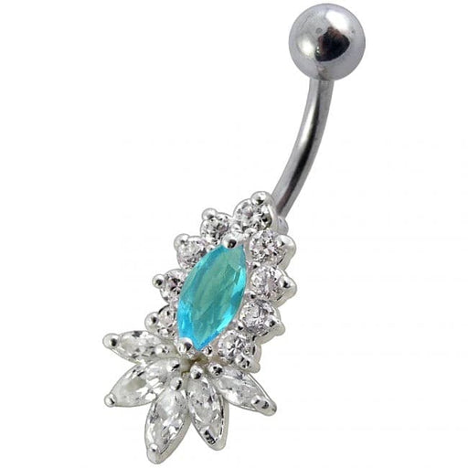 14 Gauge Fancy Jeweled Non-Moving Banana Bar Navel Belly Ring - Monster Piercing