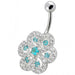 Fancy Stone Jeweled Silver Non-Moving Titanium Bar Belly Ring - Monster Piercing