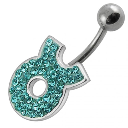 Fancy White CZ Jeweled Silver Non-Moving SS Banana Bar Belly Button Ring - Monster Piercing