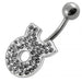 Fancy White CZ Jeweled Silver Non-Moving SS Banana Bar Belly Button Ring - Monster Piercing