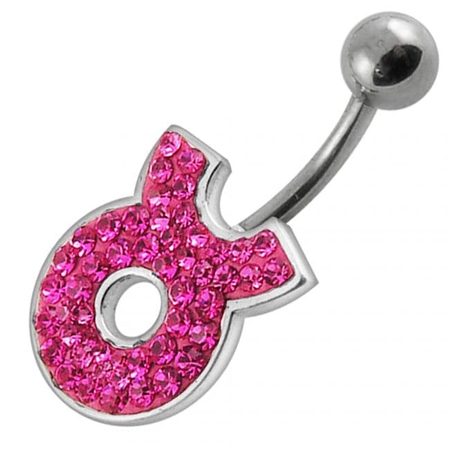 Fancy White CZ Jeweled Silver Non-Moving SS Banana Bar Belly Button Ring - Monster Piercing