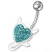 Fancy Silver Heart Jeweled Curved Bar Non-Moving Belly Ring - Monster Piercing