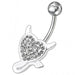 Fancy Silver Heart Jeweled Curved Bar Non-Moving Belly Ring - Monster Piercing