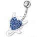 Fancy Silver Heart Jeweled Curved Bar Non-Moving Belly Ring - Monster Piercing