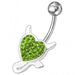 Fancy Silver Heart Jeweled Curved Bar Non-Moving Belly Ring - Monster Piercing