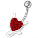 Fancy Silver Heart Jeweled Curved Bar Non-Moving Belly Ring - Monster Piercing