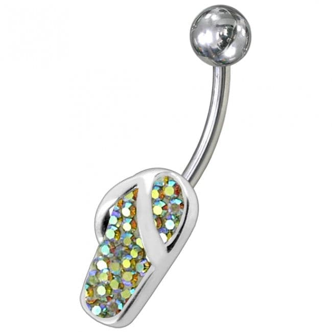 Fancy Multi Jeweled Slipper With SS Banana Curved Bar Non-Moving Belly Ring - Monster Piercing