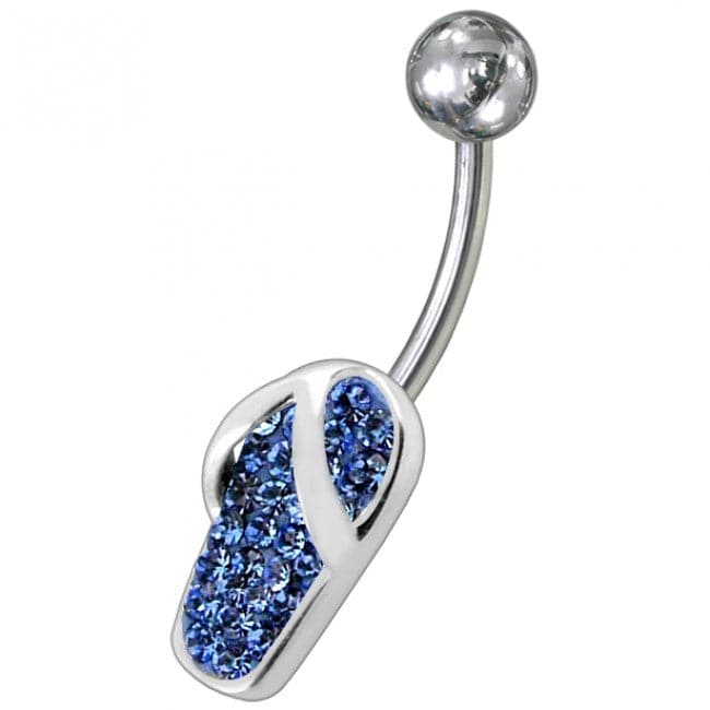 Fancy Multi Jeweled Slipper With SS Banana Curved Bar Non-Moving Belly Ring - Monster Piercing