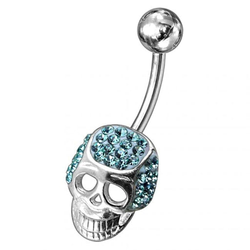 Fancy Jeweled Non-Moving Skull Navel Ring - Monster Piercing