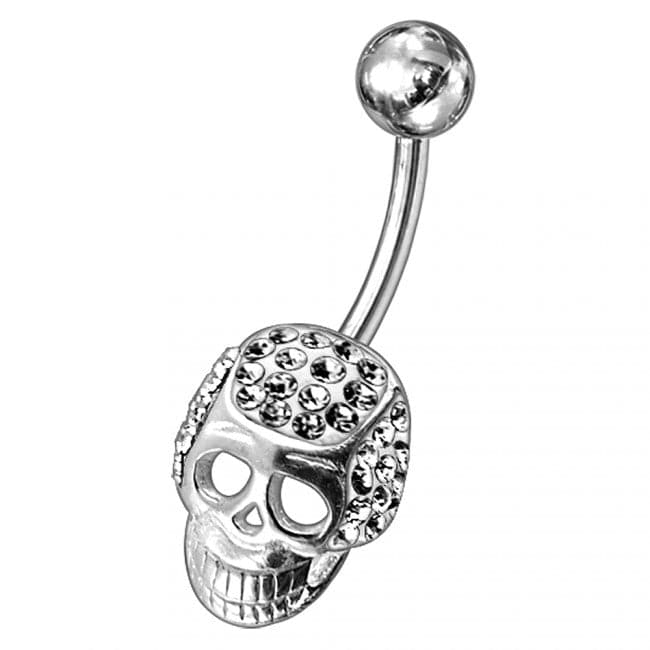 Fancy Jeweled Non-Moving Skull Navel Ring - Monster Piercing