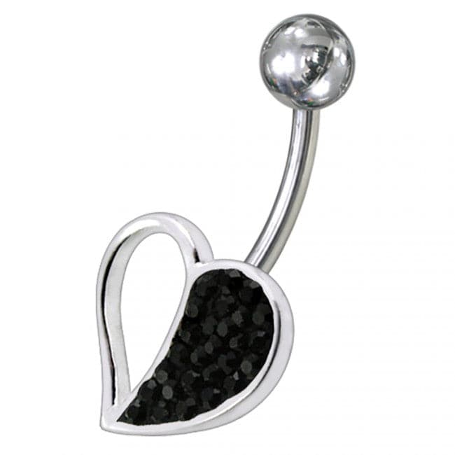 Fancy Jeweled Half Heart SS Banana Bar Navel Belly Ring - Monster Piercing