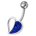 Fancy Jeweled Half Heart SS Banana Bar Navel Belly Ring - Monster Piercing