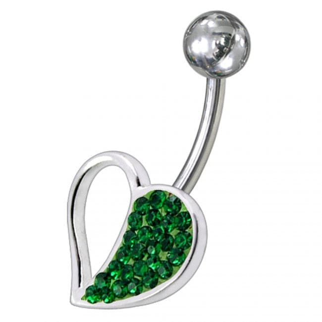 Fancy Jeweled Half Heart SS Banana Bar Navel Belly Ring - Monster Piercing