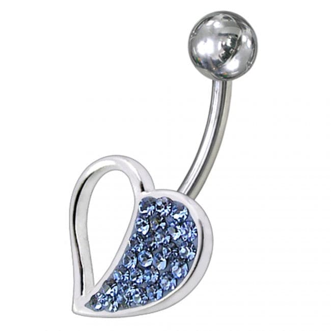 Fancy Jeweled Half Heart SS Banana Bar Navel Belly Ring - Monster Piercing