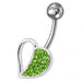 Fancy Jeweled Half Heart SS Banana Bar Navel Belly Ring - Monster Piercing