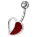 Fancy Jeweled Half Heart SS Banana Bar Navel Belly Ring - Monster Piercing