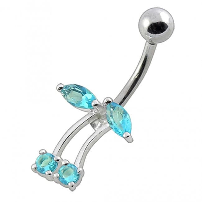 Fancy Jeweled Silver Non-Moving Titanium Bar Belly Ring - Monster Piercing