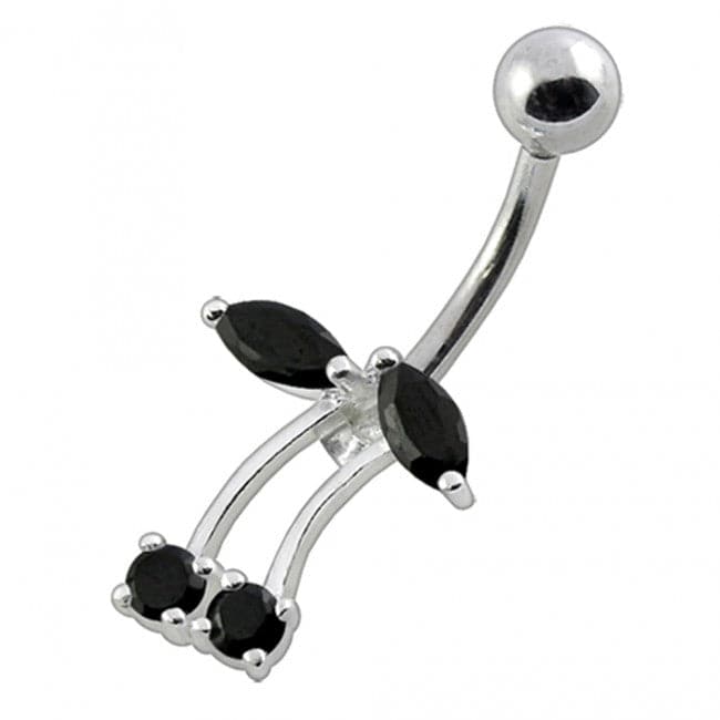 Fancy Jeweled Silver Non-Moving Titanium Bar Belly Ring - Monster Piercing