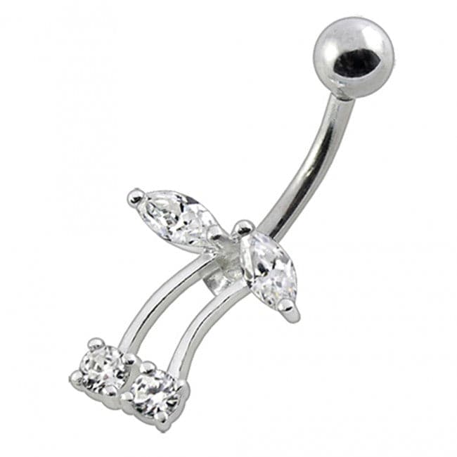 Fancy Jeweled Silver Non-Moving Titanium Bar Belly Ring - Monster Piercing