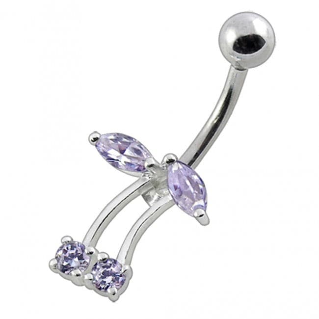 Fancy Jeweled Silver Non-Moving Titanium Bar Belly Ring - Monster Piercing