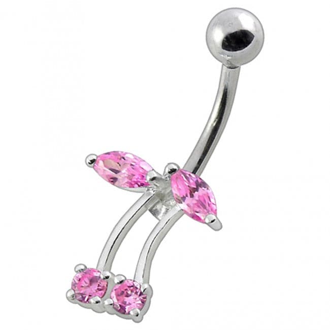 Fancy Jeweled Silver Non-Moving Titanium Bar Belly Ring - Monster Piercing