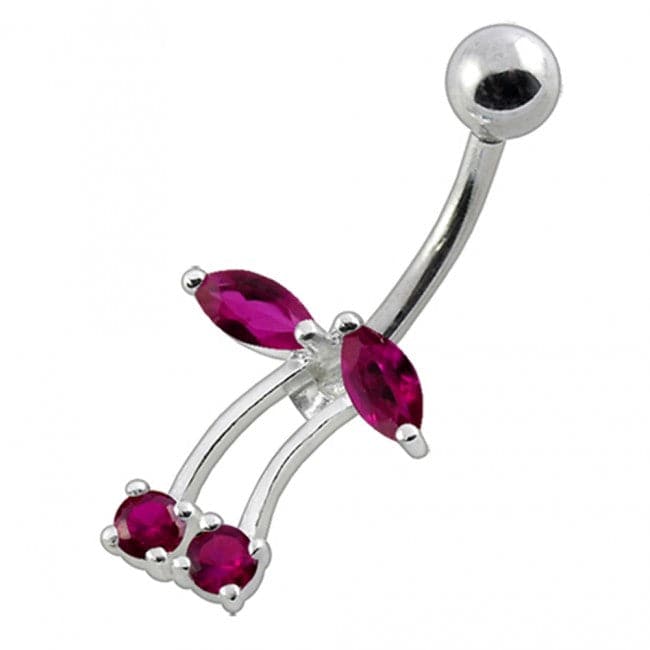 Fancy Jeweled Silver Non-Moving Titanium Bar Belly Ring - Monster Piercing