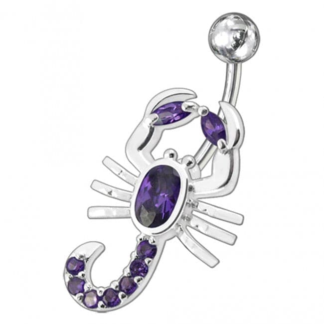 Fancy Jeweled Non-Moving scorpion SS Bar Navel Belly Ring - Monster Piercing