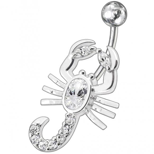 Fancy Jeweled Non-Moving scorpion SS Bar Navel Belly Ring - Monster Piercing