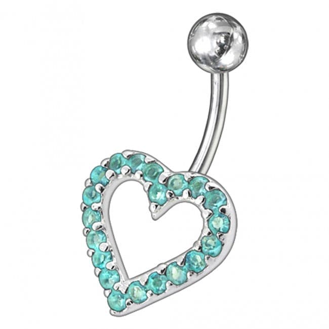 Fancy Heart Jeweled Non-Moving Titanium Bar Belly Ring - Monster Piercing