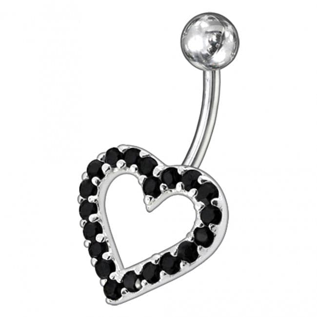 Fancy Heart Jeweled Non-Moving Titanium Bar Belly Ring - Monster Piercing