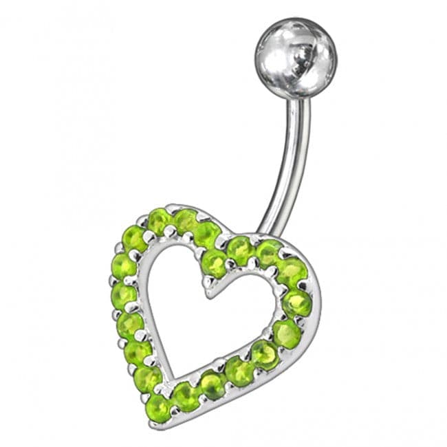 Fancy Heart Jeweled Non-Moving Titanium Bar Belly Ring - Monster Piercing