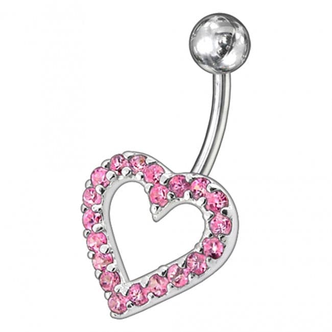 Fancy Heart Jeweled Non-Moving Titanium Bar Belly Ring - Monster Piercing