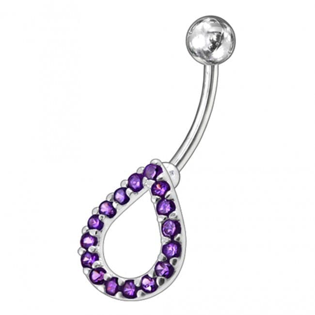 Fancy Silver Jeweled Non-Moving Belly Ring - Monster Piercing