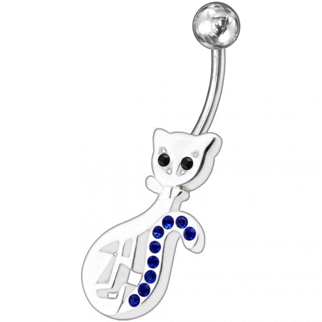 Fancy Jeweled Cat Banana Bar Non-Moving Navel Ring - Monster Piercing