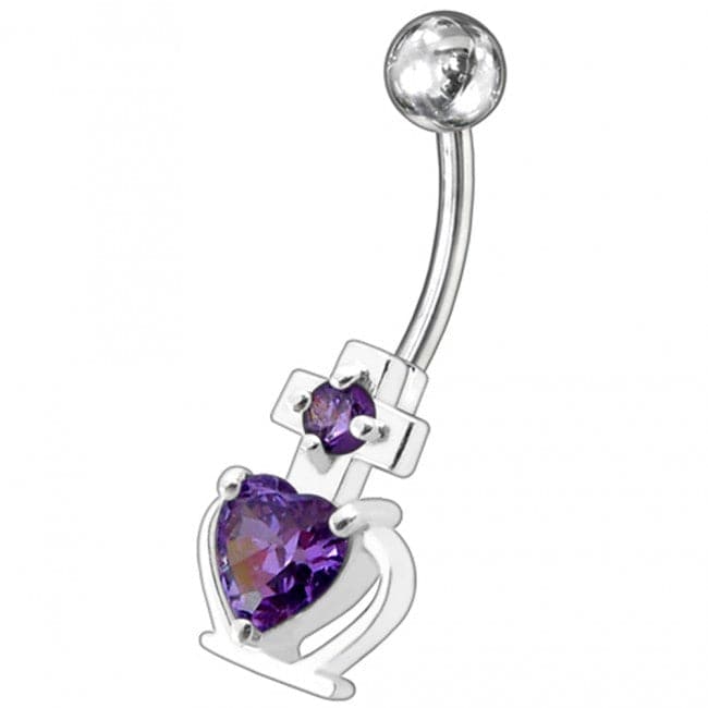 Fancy Zirconia Jeweled Non-Moving SS Bar Belly Ring - Monster Piercing