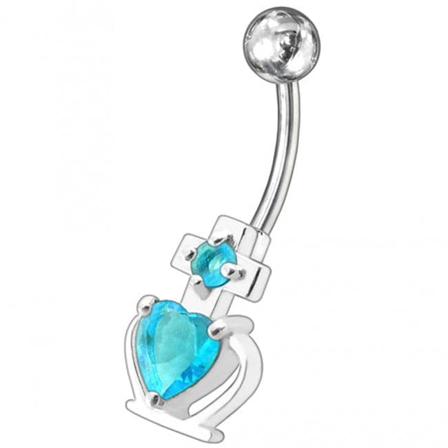 Fancy Zirconia Jeweled Non-Moving SS Bar Belly Ring - Monster Piercing